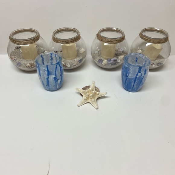 Fish Bowl Candle SET w/Sand & Real Shells - Picture 1 of 9